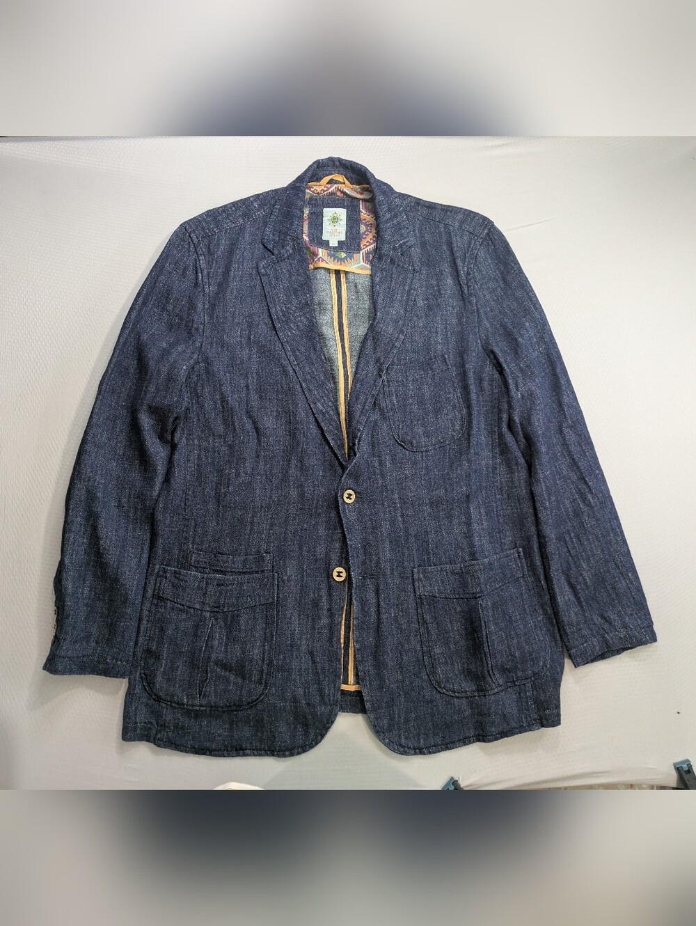 The Territory Ahead Mens L Linen Cotton Beachcomber Denim Blazer Jacket 2 Button
